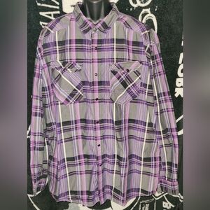 Marc Ecko Cut And Sew Button-Down Shirt-Purple/Black-Size 3XL